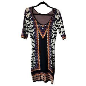 Jealous Tomato Sweater Dress Size M Geometric Print Bodycon Multicolor Tribal